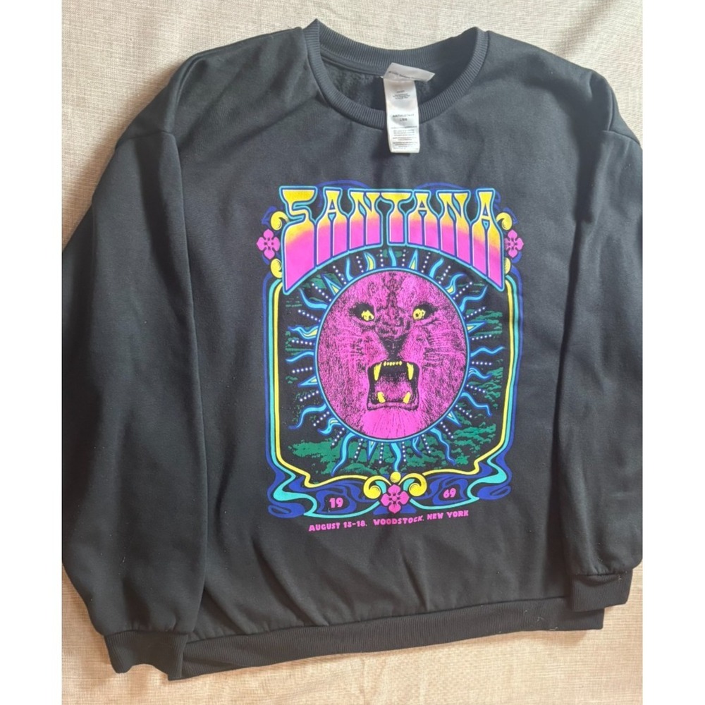 Carlos Santana Pullover Crewneck Woodstock 1969 Purple Lion Womens Large - Picture 2 of 9